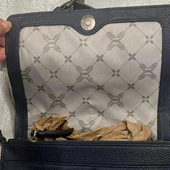 Aimee Kestenberg Blue Pebble Leather Suede Crossbody Handbag magnet closure - Picture 9 of 15